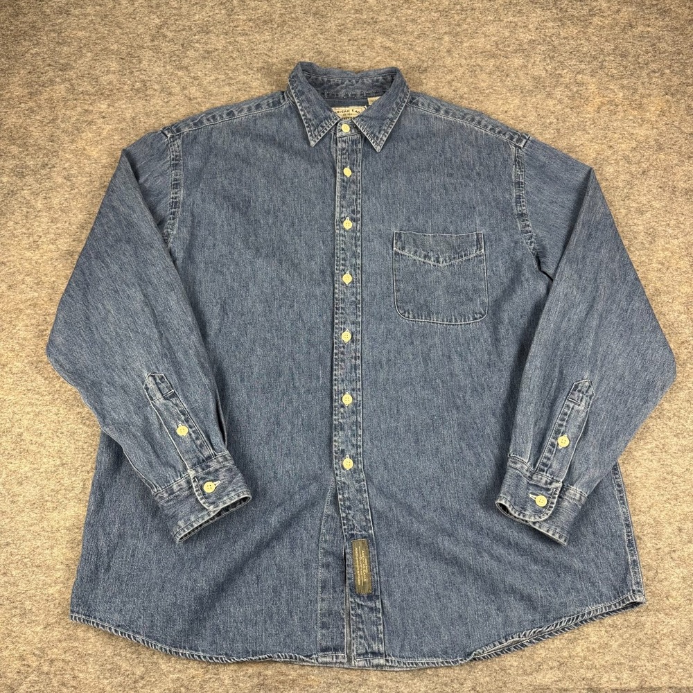 Vintage American Eagle Button Down Shirt Denim Blue Long Sleeve Mens Large L